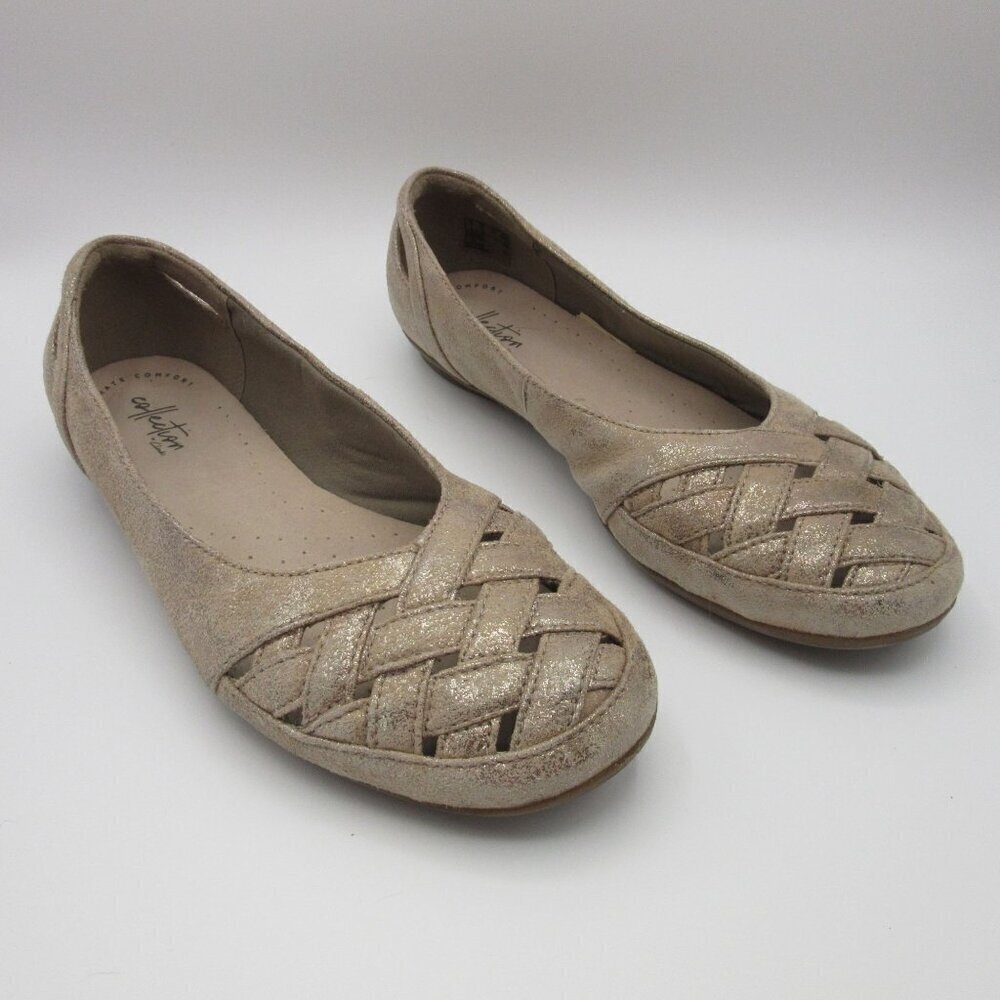 Clarks Flats Gracelin Maze Ultimate Comfort Tan Silver Suede Womens 9.5